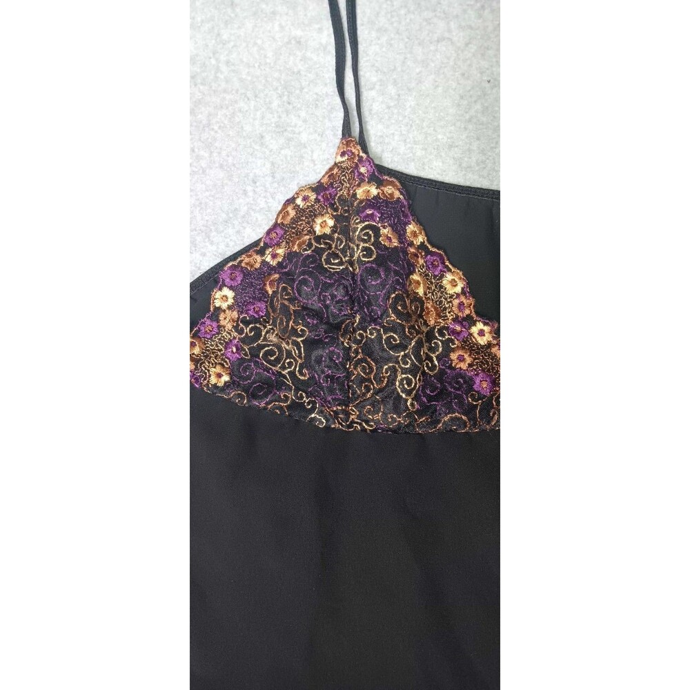 Vintage Y2K Black Embroidered Cami Top L Babydoll Floral Lace Sheer Whimsigoth - Picture 2 of 8